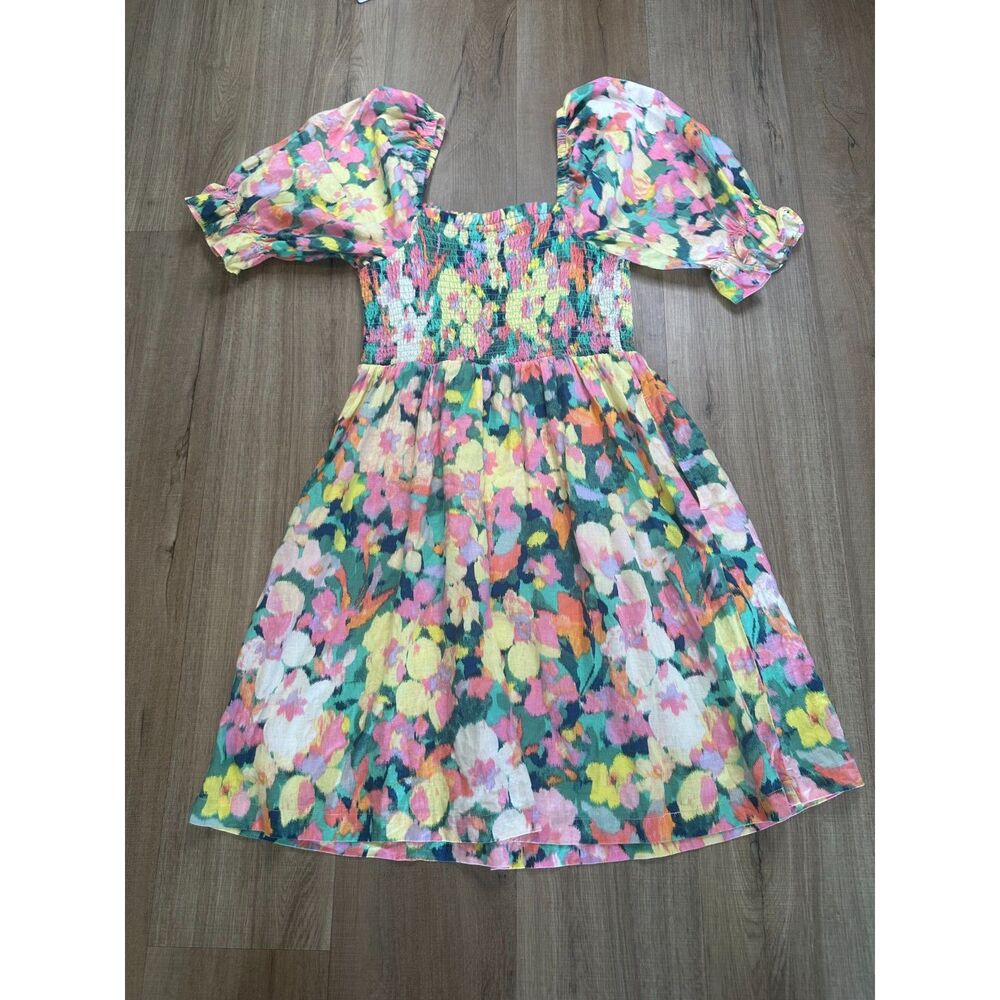 Gap Womens Medium Puff Sleeve Linen-Blend Colorful Floral Mini Dress - Picture 4 of 11